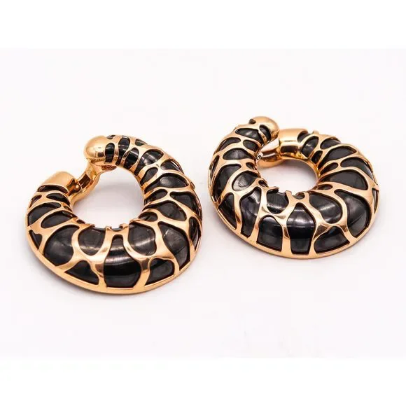 Marina B. Milan Funny Giraffe Pattern Earrings 18Kt Yellow Blackened - Picture 4 of 10